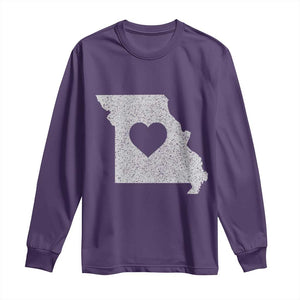 Missouri Home Distressed Missouri State Map with Heart Long Sleeve Shirt