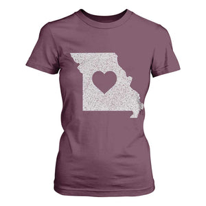 Missouri Home Distressed Missouri State Map with Heart T Shirt For Women