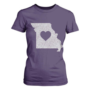 Missouri Home Distressed Missouri State Map with Heart T Shirt For Women
