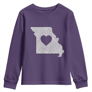Missouri Home Distressed Missouri State Map with Heart Youth Sweatshirt
