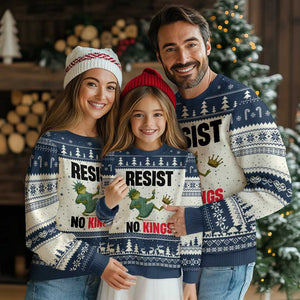 Resist Frog Ugly Christmas Sweater No Kings In America Political 2025 TS14 Beige Navy Print Your Wear