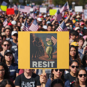 Resist Frog Protest Sign Portland Frog Activist America Political 2025 TS14 Horizontal 18" × 24" Yellow Print Your Wear