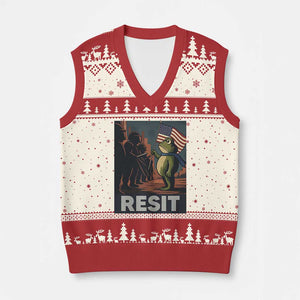 Resist Frog V-Neck Knit Sweater Vest Portland Frog Activist America Political 2025 TS14 Beige Red Print Your Wear