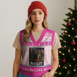 Resist Frog V-Neck Knit Sweater Vest Portland Frog Activist America Political 2025 TS14 Hot Pink Print Your Wear