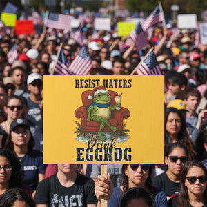 Frogs Resist Christmas Protest Sign Portland Frog Activist America Political 2025 TS14 Horizontal 18" × 24" Yellow Print Your Wear