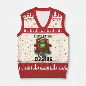 Frogs Resist Xmas V-Neck Knit Sweater Vest Portland Frog Activist America Political 2025 TS14 Beige Red Print Your Wear