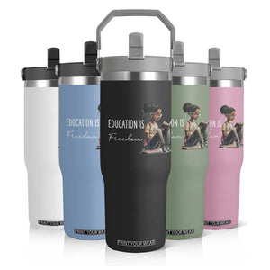 Education Freedom Flip Straw Tumbler Black Teacher Books TS14 Print Your Wear