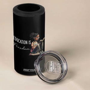 Education Freedom 4 in 1 Can Cooler Tumbler Black Teacher Books TS14 Print Your Wear