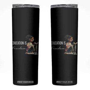 Education Freedom Skinny Tumbler Black Teacher Books TS14 Black Print Your Wear