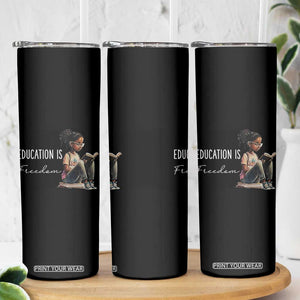 Education Freedom Skinny Tumbler Black Teacher Books TS14 Print Your Wear