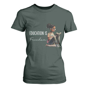 Education Freedom T Shirt For Women Black Teacher Books TS14 Dark Forest Green Print Your Wear