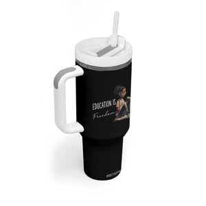 Education Freedom Tumbler With Handle Black Teacher Books TS14 Print Your Wear