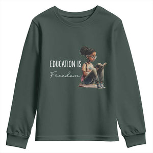 Education Freedom Youth Sweatshirt Black Teacher Books TS14 Dark Forest Green Print Your Wear