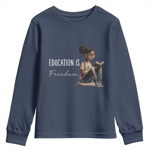 Education Freedom Youth Sweatshirt Black Teacher Books TS14 Navy Print Your Wear