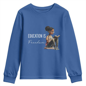 Education Freedom Youth Sweatshirt Black Teacher Books TS14 Royal Blue Print Your Wear