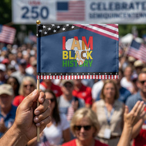 Black History Month African American Patriotic Handheld Flag I Am Black History TS14 Classic 8.2" × 5.5" Blue Black Print Your Wear