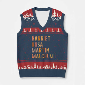 Black History Leaders V-Neck Knit Sweater Vest Harriet Rosa Martin Malcolm TS14 Navy Red Print Your Wear