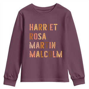Black History Leaders Youth Sweatshirt Harriet Rosa Martin Malcolm TS14 Maroon Print Your Wear
