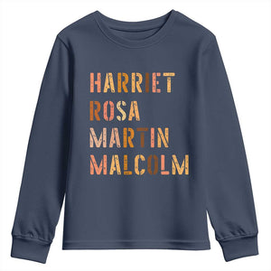 Black History Leaders Youth Sweatshirt Harriet Rosa Martin Malcolm TS14 Navy Print Your Wear