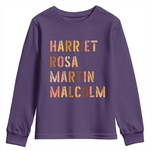 Black History Leaders Youth Sweatshirt Harriet Rosa Martin Malcolm TS14 Purple Print Your Wear