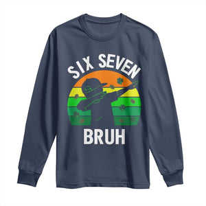 67 Bruh St Patricks Day Long Sleeve Shirt Funny Six Seven Boys Kids Dabbing Meme TS14 Navy Print Your Wear