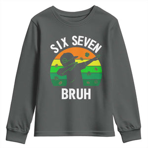 67 Bruh St Patricks Day Youth Sweatshirt Funny Six Seven Boys Kids Dabbing Meme TS14 Dark Heather Print Your Wear