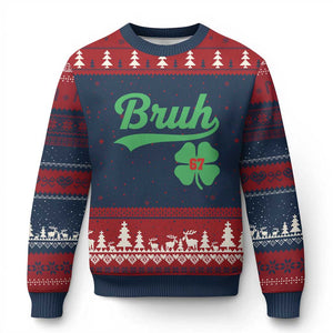 67 Bruh St Patricks Day Ugly Christmas Sweater Funny Six Seven Shamrock Meme TS14 Navy Red Print Your Wear