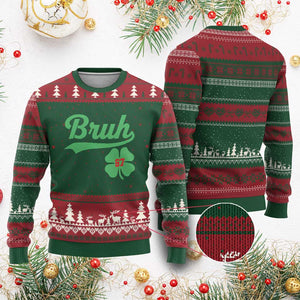 67 Bruh St Patricks Day Ugly Christmas Sweater Funny Six Seven Shamrock Meme TS14 Red Green Print Your Wear