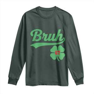 67 Bruh St Patricks Day Long Sleeve Shirt Funny Six Seven Shamrock Meme TS14 Dark Forest Green Print Your Wear