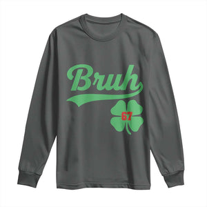 67 Bruh St Patricks Day Long Sleeve Shirt Funny Six Seven Shamrock Meme TS14 Dark Heather Print Your Wear