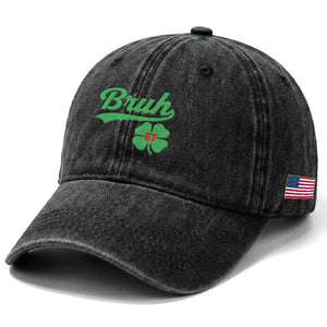 67 Bruh St Patricks Day Washed Cotton Baseball Cap Funny Six Seven Shamrock Meme TS14 Print Your Wear