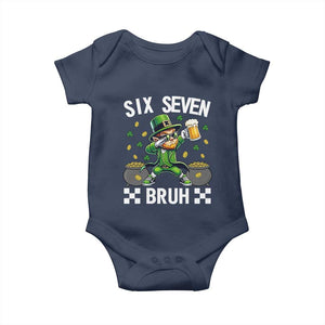 67 Bruh St Patricks Day Baby Onesie Funny Six Seven Leprechaun Bruh Meme TS14 Navy Print Your Wear