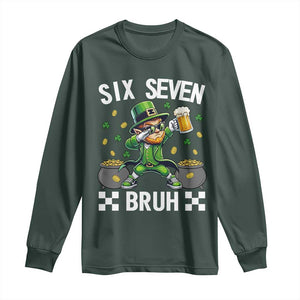 67 Bruh St Patricks Day Long Sleeve Shirt Funny Six Seven Leprechaun Bruh Meme TS14 Dark Forest Green Print Your Wear