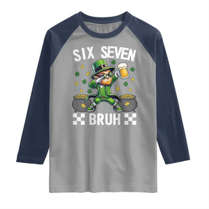 67 Bruh St Patricks Day Raglan Shirt Funny Six Seven Leprechaun Bruh Meme TS14 Sport Gray Navy Print Your Wear