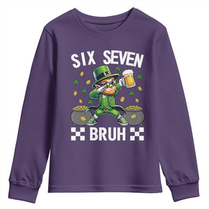 67 Bruh St Patricks Day Youth Sweatshirt Funny Six Seven Leprechaun Bruh Meme TS14 Purple Print Your Wear