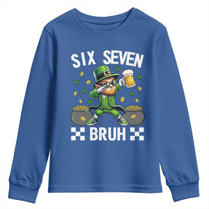 67 Bruh St Patricks Day Youth Sweatshirt Funny Six Seven Leprechaun Bruh Meme TS14 Royal Blue Print Your Wear