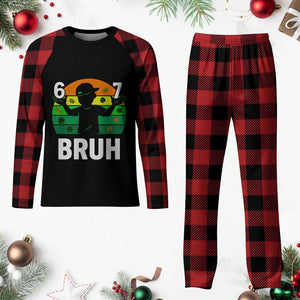 67 Bruh St Patricks Day Plaid Pajama Set Funny Six Seven Boys Kids Meme TS14 Buffalo Plaid Print Your Wear