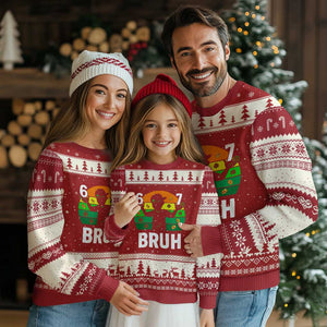 67 Bruh St Patricks Day Ugly Christmas Sweater Funny Six Seven Boys Kids Meme TS14 Red Beige Print Your Wear