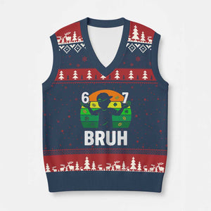 67 Bruh St Patricks Day V-Neck Knit Sweater Vest Funny Six Seven Boys Kids Meme TS14 Navy Red Print Your Wear