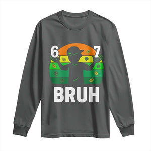 67 Bruh St Patricks Day Long Sleeve Shirt Funny Six Seven Boys Kids Meme TS14 Dark Heather Print Your Wear