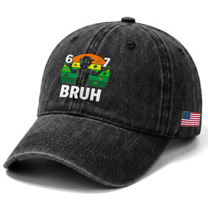 67 Bruh St Patricks Day Washed Cotton Baseball Cap Funny Six Seven Boys Kids Meme TS14 Print Your Wear