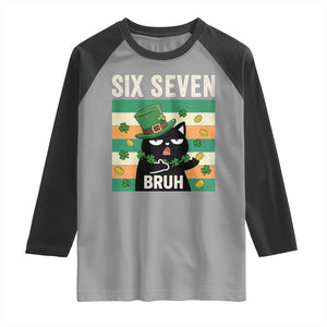 67 Bruh St Patricks Day Raglan Shirt Funny Cat Bruh Six Seven Meme TS14 Sport Gray Black Print Your Wear