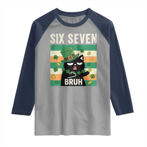 67 Bruh St Patricks Day Raglan Shirt Funny Cat Bruh Six Seven Meme TS14 Sport Gray Navy Print Your Wear
