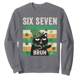 67 Bruh St Patricks Day Sweatshirt Funny Cat Bruh Six Seven Meme TS14 Charcoal Print Your Wear