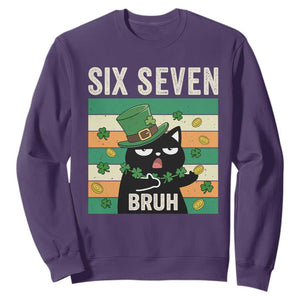 67 Bruh St Patricks Day Sweatshirt Funny Cat Bruh Six Seven Meme TS14 Purple Print Your Wear