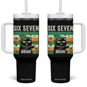 67 Bruh St Patricks Day Tumbler With Handle Funny Cat Bruh Six Seven Meme TS14 One Size: 40 oz Black Print Your Wear