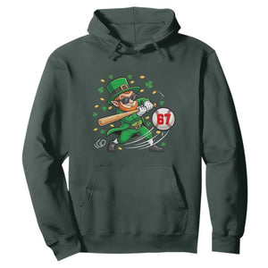 67 St Patricks Day Hoodie Funny Six Seven Leprechaun Playing Baseball Meme TS14 Dark Forest Green Print Your Wear