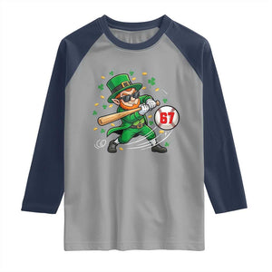 67 St Patricks Day Raglan Shirt Funny Six Seven Leprechaun Playing Baseball Meme TS14 Sport Gray Navy Print Your Wear