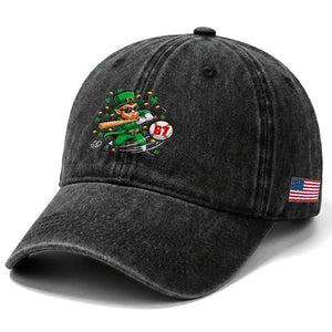 67 St Patricks Day Washed Cotton Baseball Cap Funny Six Seven Leprechaun Playing Baseball Meme TS14 Print Your Wear