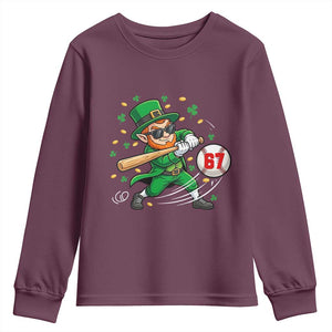 67 St Patricks Day Youth Sweatshirt Funny Six Seven Leprechaun Playing Baseball Meme TS14 Maroon Print Your Wear